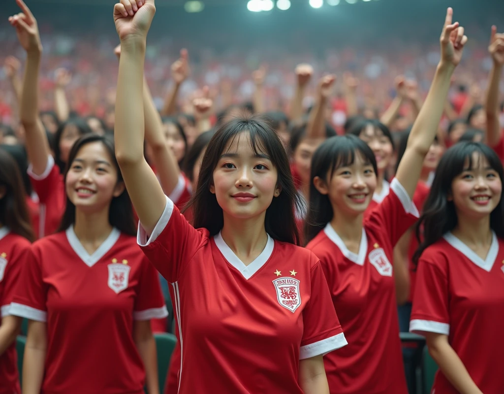 The Chinese men's football team received the World Cup championship trophy on the podium, the crowd cheered and the national flag was raised