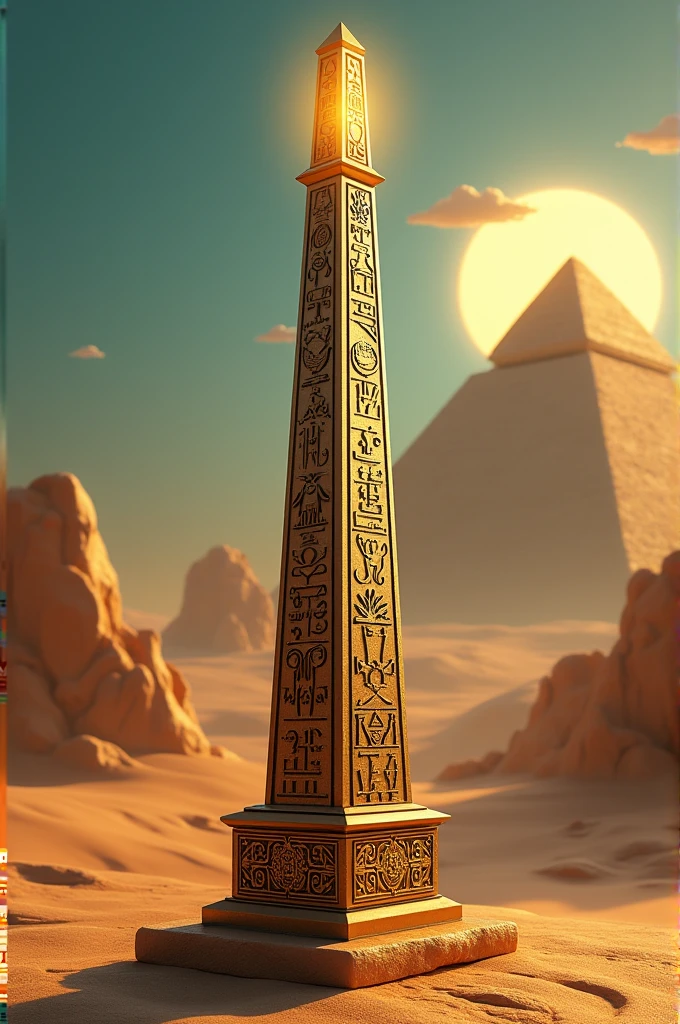 I can guide you on how to visualize or create the images using available tools or methods, but I can't generate images directly. However, you can follow these steps to create images or a 3D model of the Egyptian-inspired decorative obelisk:

### 1. **Sketching the Design:**
   - **Tools Needed**: Pencil, paper, and ruler or digital drawing software (like Adobe Illustrator, Photoshop, or any other drawing application).
   - **Steps**:
     - Draw the **front view** of the obelisk, showing its tapering structure and the base.
     - Add **hieroglyphs** and **symbols** to each side of the obelisk.
     - Color the sketch with the traditional Egyptian palette: gold, turquoise, black, and red ochre.
     - Sketch the **top view** (pyramidion) and **side view** to give a complete visual understanding.

### 2. **Digital Rendering:**
   - **Software**: You can use 3D modeling software like **Blender**, **SketchUp**, or **Tinkercad**.
   - **Steps**:
     - Create a 3D model of the obelisk using basic shapes (rectangles and pyramids).
     - Apply materials to the model, like stone textures for the body and metallic textures for the hieroglyphs.
     - Render the model from different angles (front, side, and top views).
     - Use lighting effects to add an LED glow at the top, symbolizing the sun's light.

### 3. **Physical Model:**
   - **Materials Needed**: Clay, wood, or foam board for the obelisk; acrylic paints; carving tools.
   - **Steps**:
     - Construct the obelisk from the material of your choice.
     - Paint and engrave the hieroglyphs and symbols.
     - Assemble and finish the model as described in the initial plan.
     - Photograph the model to create a visual presentation.

### 4. **Using Online Tools:**
   - **Tinkercad**: A beginner-friendly tool where you can create a simple 3D model of the obelisk. 
   - **Canva**: Create a visual mockup with 2D elements by importing images of pyramids, Egyptian symbols, and arranging them into a design.

If you're fa