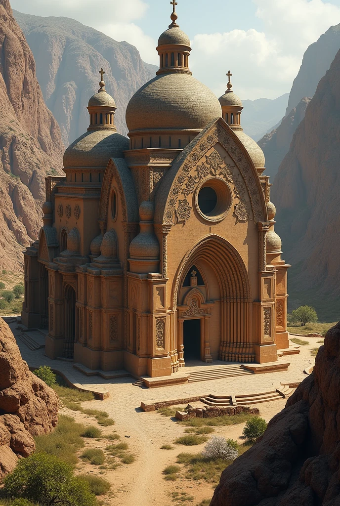 there is a large Ethiopian Orthodox Church building with hemispherical Dom that is built into the side of a mountain, intricate matte painting, matte painting of human mind, digital matte painting, ancient yet futuristic, elaborate matte painting, hyperdetailed 3d matte painting, hyperdetailed 3 d matte painting, extravagant matte painting, epic matte painting, epic cinematic matte painting, matte painting concept art, giant tomb structures