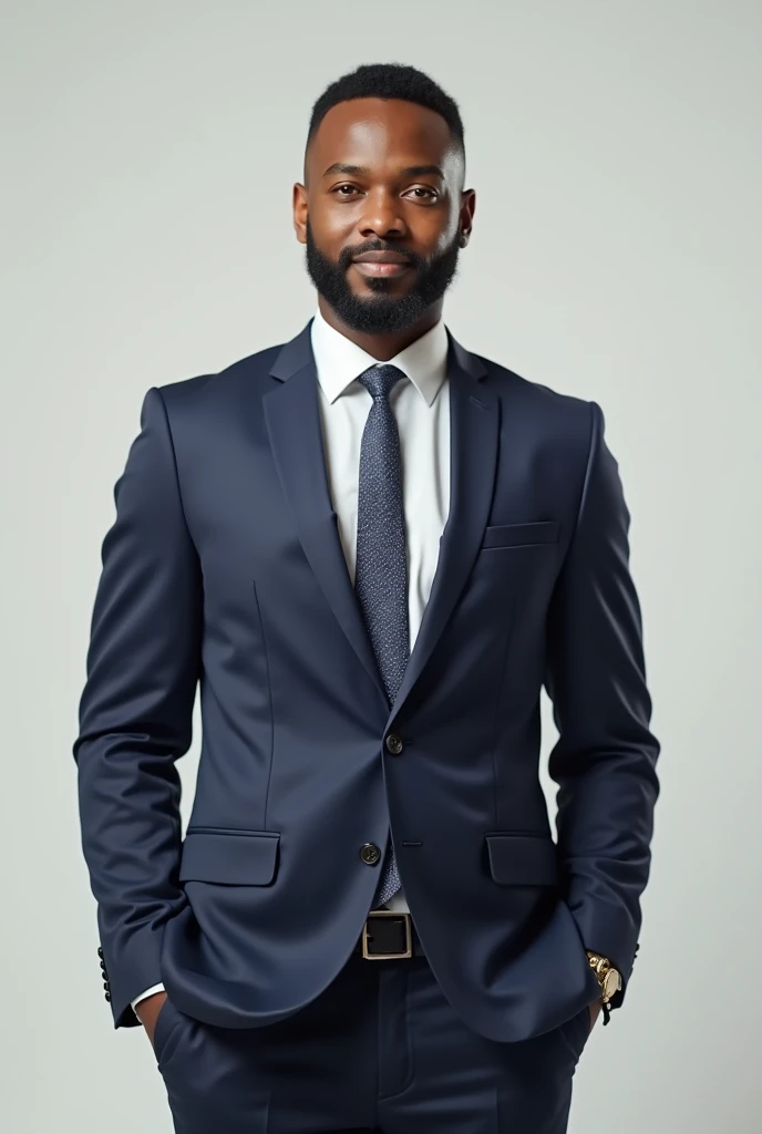 Please take a picture of a Somali journalist in a suit standing