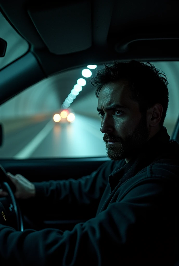 A man in car scary highway tunnel