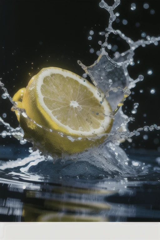 lemon, Splash, Blinking Particles , Depth of written boundary, Clean background