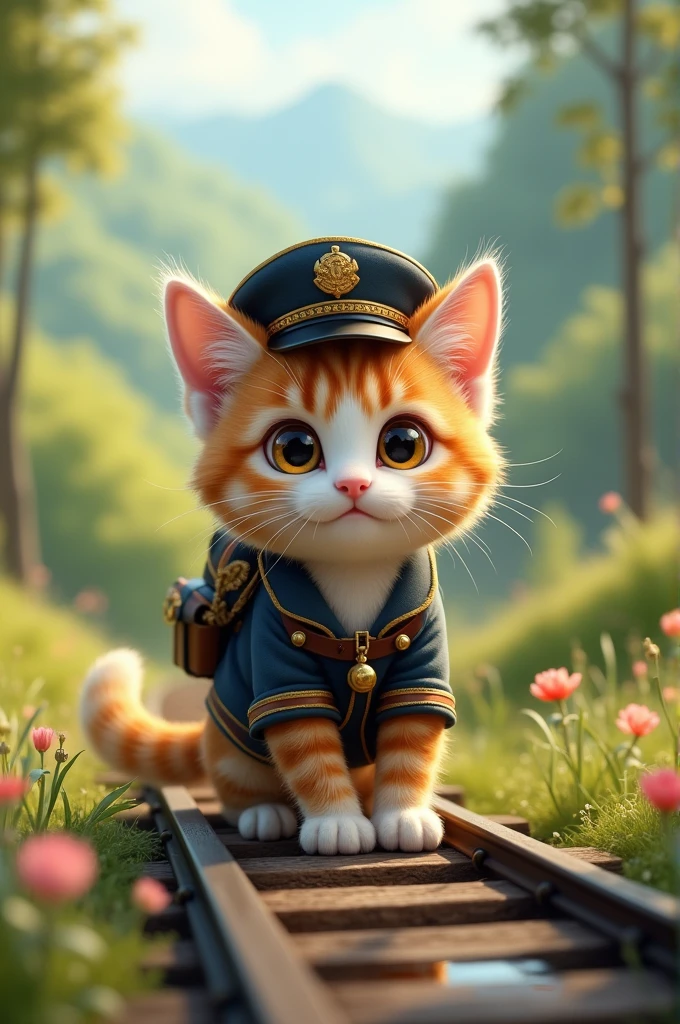 A little cute ai cat. She is a train cat, with nature.