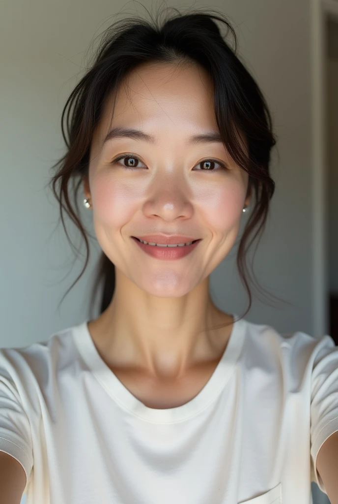 Japanese women、Selfie、Fair skin、Big Breasts、single eyelid、Year: 35、Moderate、T-Shirts、wedding ring、LOL