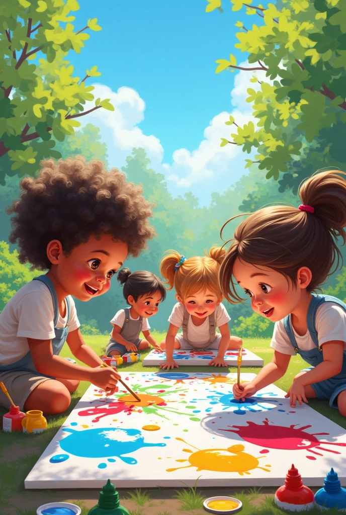 CHILDREN PLAYING OUTDOORS WITH PAINT 
