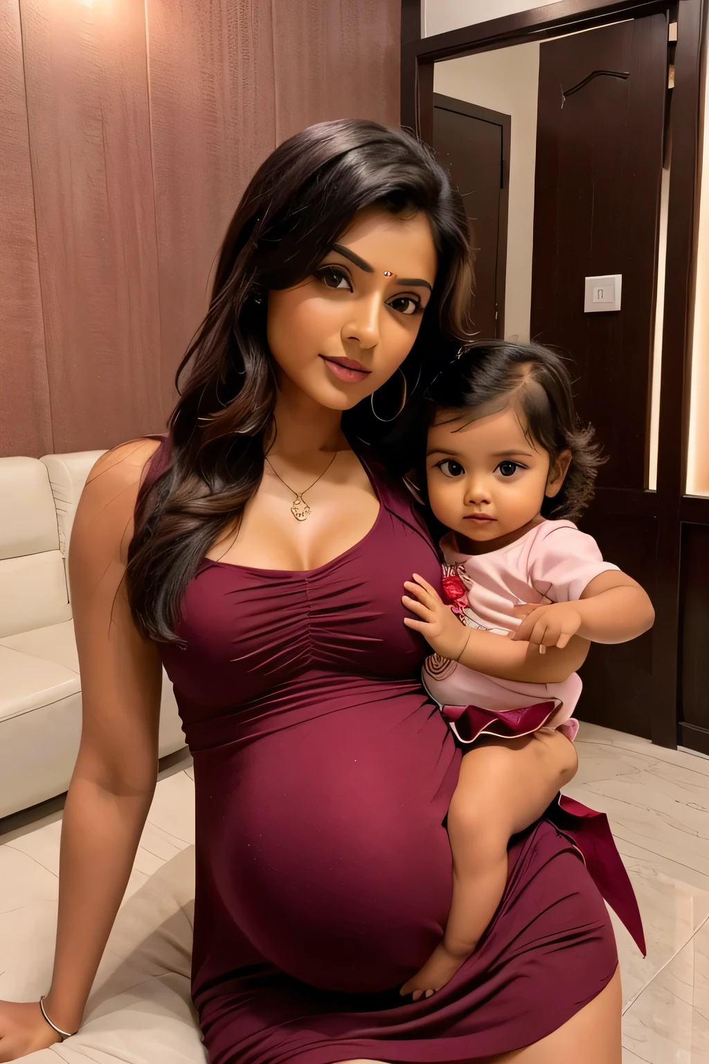   cute  beautiful  face with hot indian super bowl girl only with his  5  years    little beautibaby  pic with preg with stylish Rose colour modern trending  hot sexy dress with hot full size romantic hot moody pic