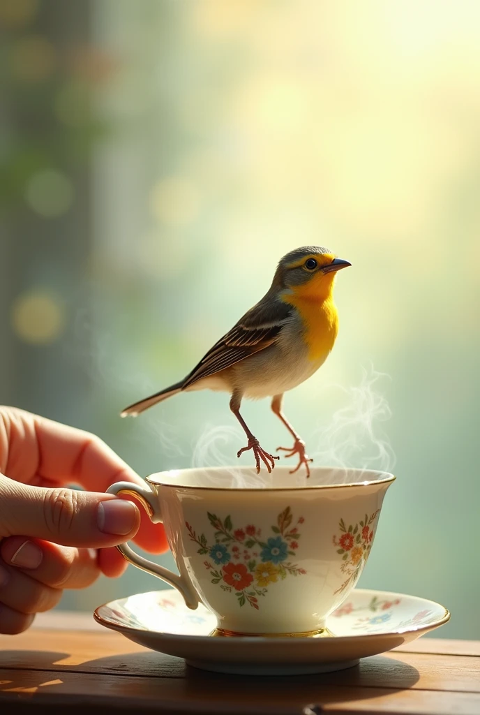 Bird seap of tea with our hand