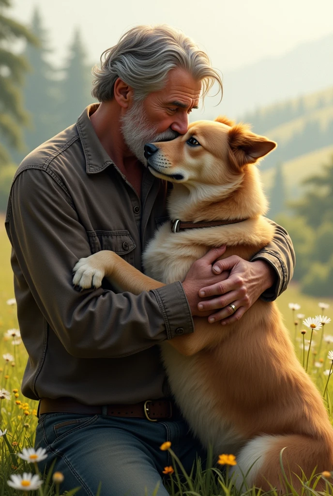 A man holding a dog