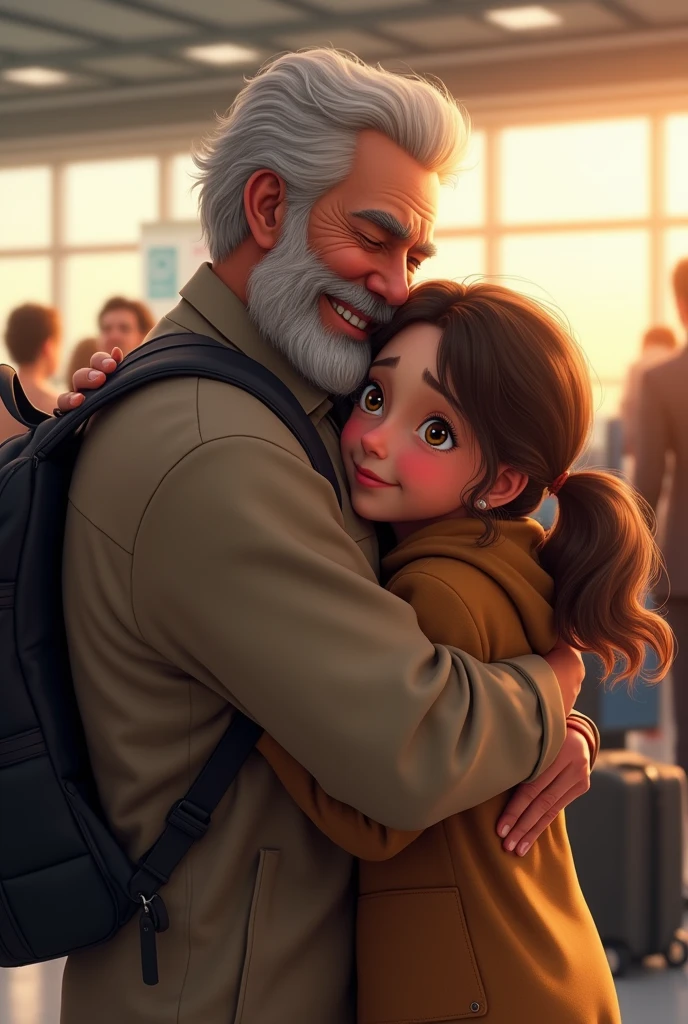 Girl hugging her father at airport emotionally