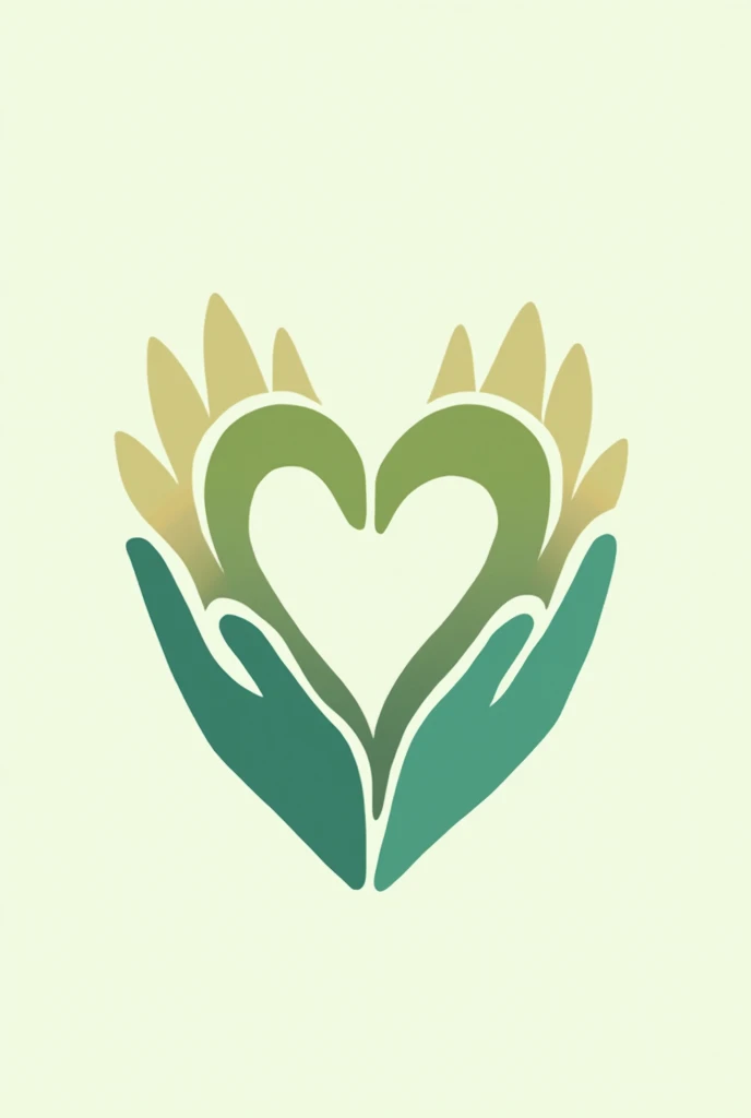 Create a Logo for a Charity Organization, the logo should show warmth, compassion and support. Include colors like green in it., blue and warm tones, Avoid harsh tones. The logo should be in the shape of a heart, helping hands or a group of people.