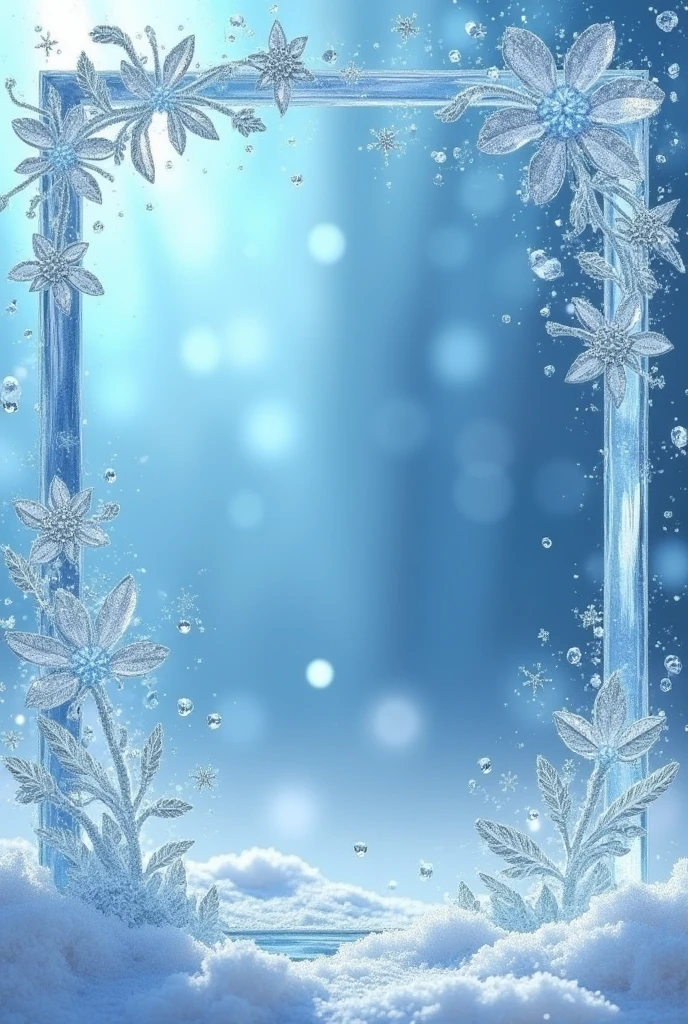 Ice themed card frame with diamonds and crystals and beautiful ice patterns and designs transparent, not very thick