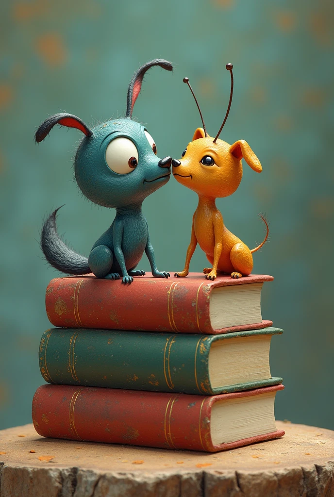 The book is sleeping on dog and dog is sitting on ant and book has beautiful eye and kissing a another book and book is to be beautiful eye..chotta beam kissing totan mosi