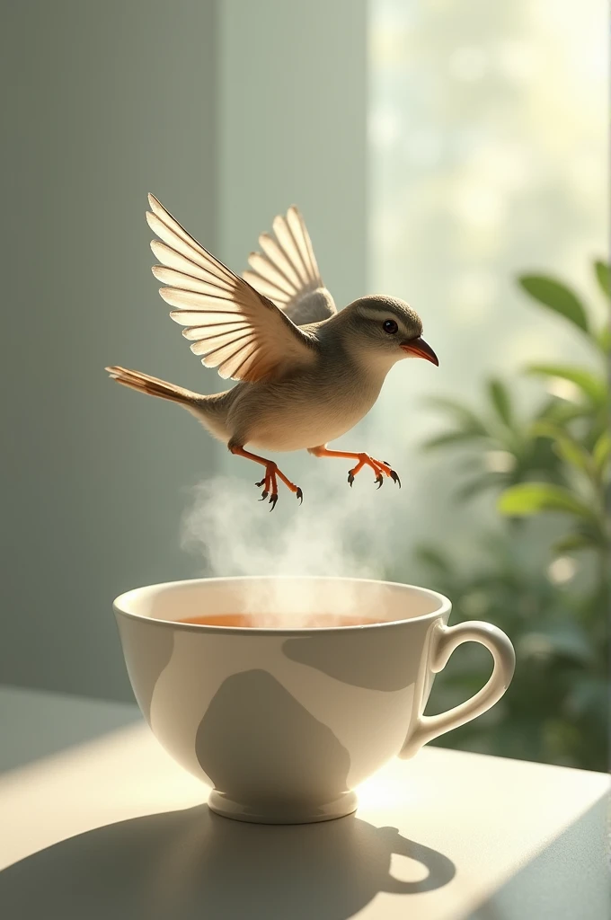 Bird catch cup of tea