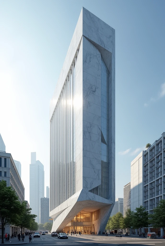  Marble facade high rise building with unique shape
