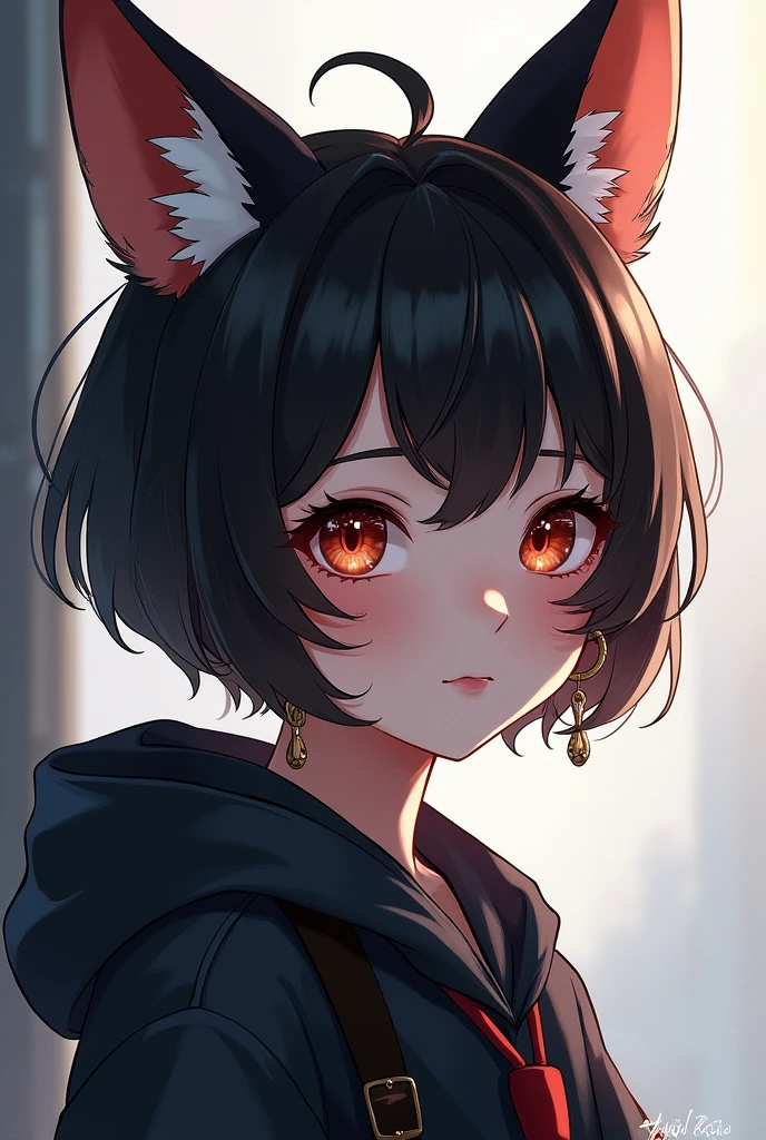 One girl, Shortcuts, bangs, Fox Ears, Earrings, cool,whole body