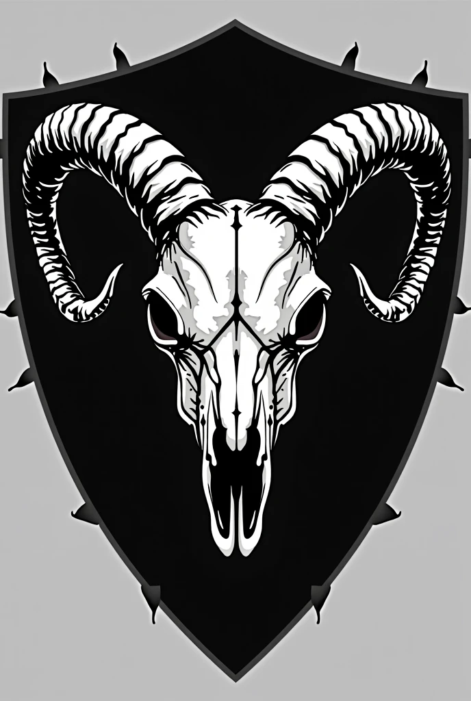 BLACK AND WHITE FOOTBALL SHIELD WITH A GOAT SKULL IN THE MIDDLE