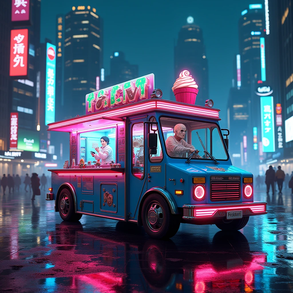 ice Cream truck,cyberpunk.