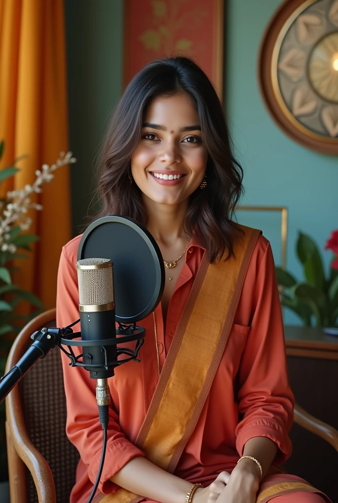 indian stylish girl doing podcast