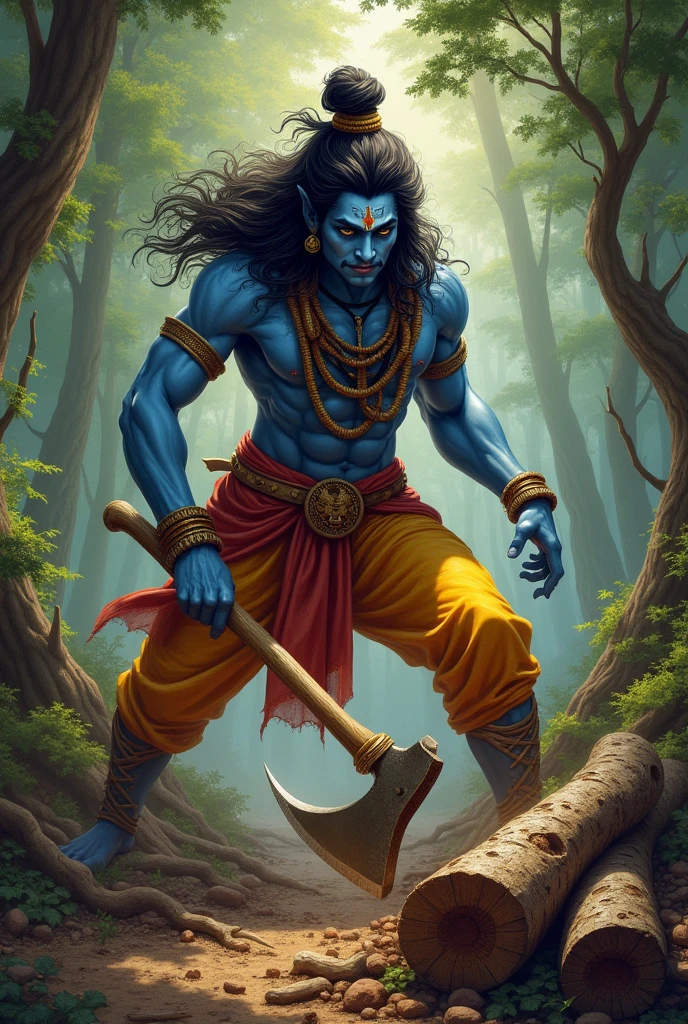 Bholenath cutting wood