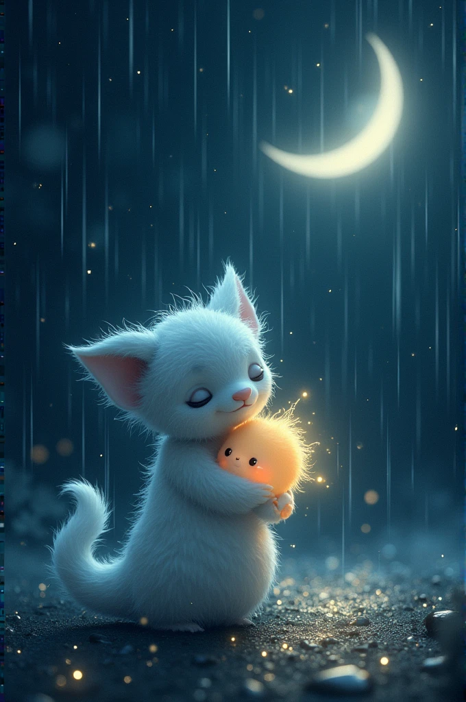 The totan mousi kissing chotta beam in moon in dark night with shinny sky in rainy day