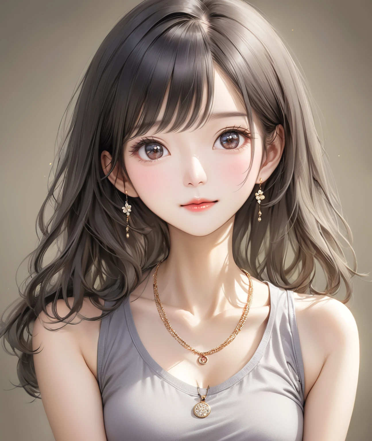 An Asian woman in her fifties wearing a necklace and a gray tank top, beautiful young Korean women, gorgeous young Korean women, beautiful south Korean women, Korean Girls, a Young Asian Woman, Korean women, Young and adorable Korean face, Portraits of Korean female idols, young asian girl, Beautiful Asian Girl, Young Asian Woman, Young and pretty Asian face