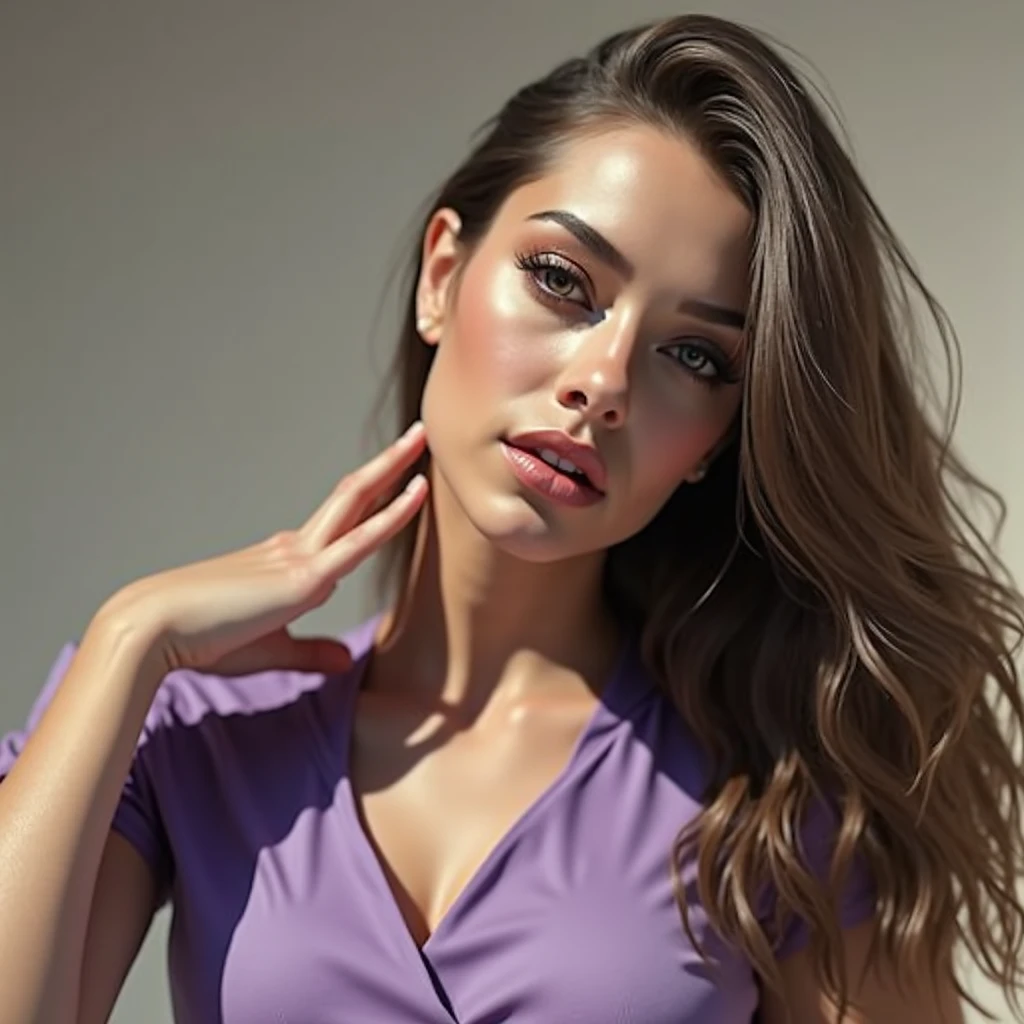a beautiful young woman, intricate and detailed facial features, stunning eyes, perfect skin, glossy lips, flowing hair, elegant expression, sensual pose, seductive look, wearing a tight dress, in a sultry summer setting, dramatic lighting, warm color tones, photorealistic, highly detailed, cinematic, conceptual art, hot, sexy