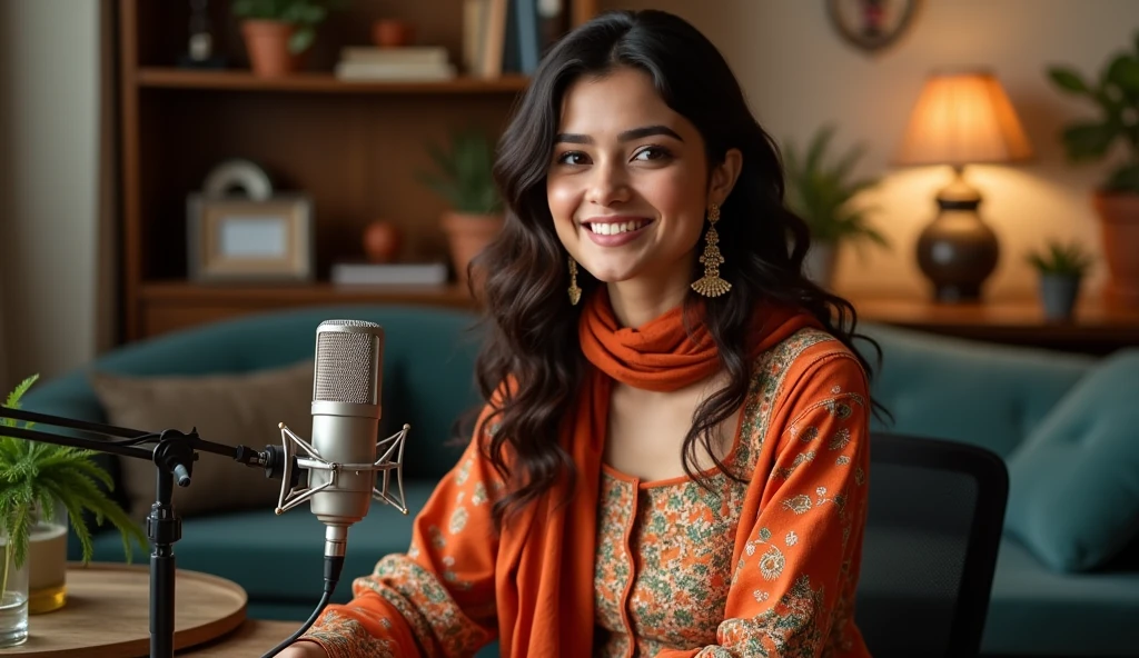 pakistani stylish girl doing podcast