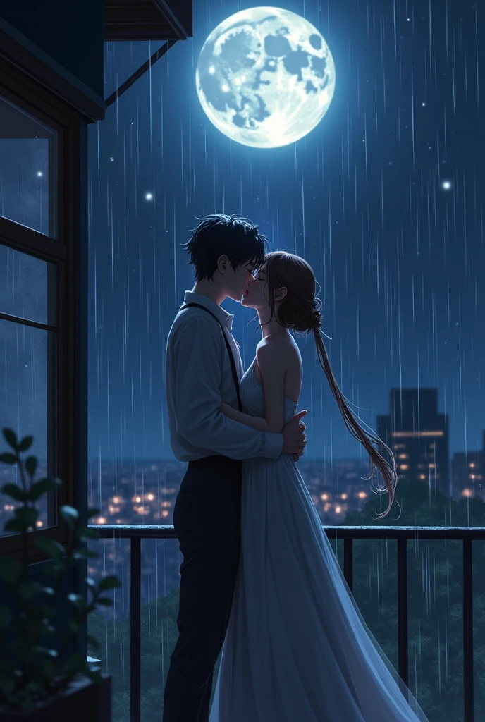 Chotta beam kissing to totan mosi on moon in the dark with shinny sky in rainy day