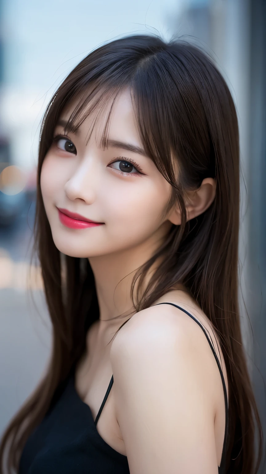 Tabletop, Highest quality, shape, Very detailed, finely, High resolution, 8k wallpaper, 完璧なダイナミックな構shape, Beautiful and detailed,ランダムなcute髪,,Natural color lip, Bold sexy pose,smile、20-year-old girl、cute、Looking into the camera,Always blur the background,Perfect and beautiful face,Slim face and figure,Big eyes、Putting on gal makeup,Small face,Shooting from below、smile,Blurred Background,Elegant feminine face、Cyberpunk Fashion、smile、Cosplayers