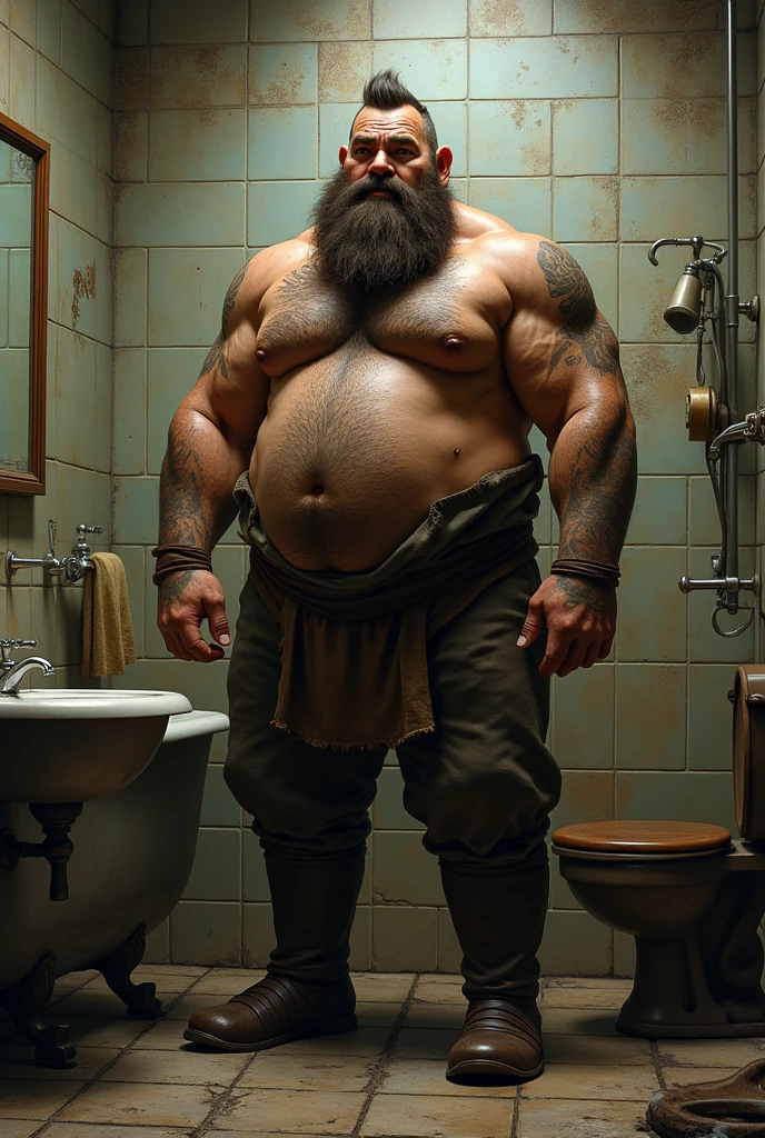 Dwarf boy in bathroom