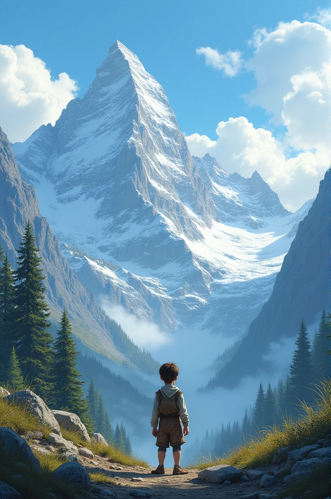 Alone boy in mountain