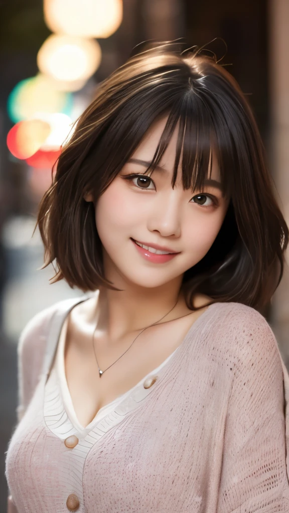 8k,Highest quality,(masterpiece:1.2),(Realistic),(Realistic:1.37),Ultra-high resolution,1 female college student,smile,Beautiful Eyes,Beautiful teeth alignment, In town,(((Cute casual clothes))),Big Breasts,Perfect body,Perfect Fingers,Professional Lighting,gravure,Detailed face and skin texture,fine grain,RAW Photos