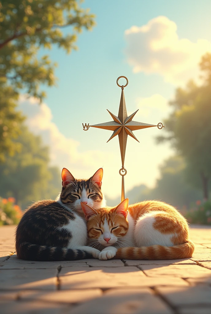 Cats and sun and compass and square