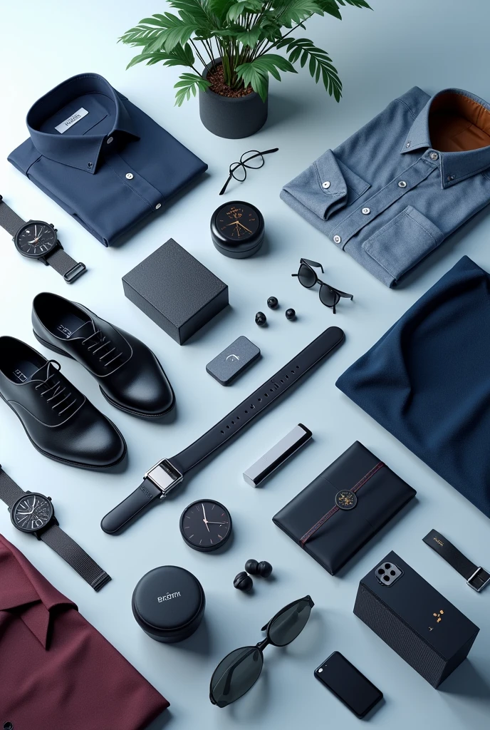 Creat a image in the image you show all online products like ultra watches eaarpodes shoes home decoration dress shirts man women dresse ad homan dress sports thinks all of thinks not show humans only his dress and add electronic things