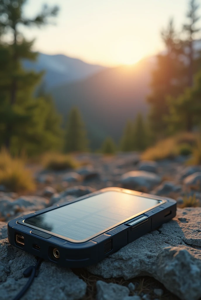 Create product image The innovative portable solar charger that combines energy efficiency with sustainability, offering a practical solution for charging electronic devices anywhere.