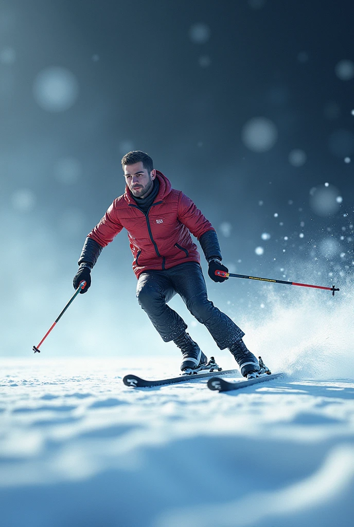 A extremely masterpiece 4k 3d animation image of the A men is playing Cross-Country Skiing game in ice and the ice is scattering with white colour without any background only black background 