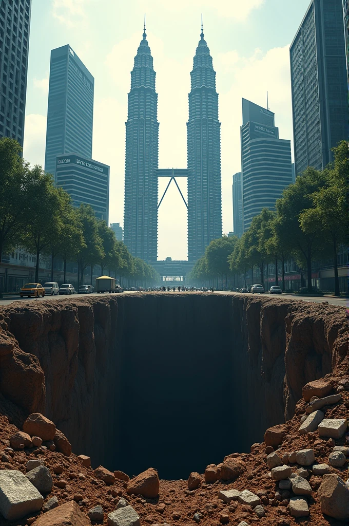 under the KLCC tower there is a very large and dangerous hole