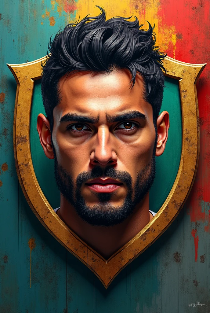 Team shield with the face of the player Osvaldo from Vitoria, his face must be true to reality