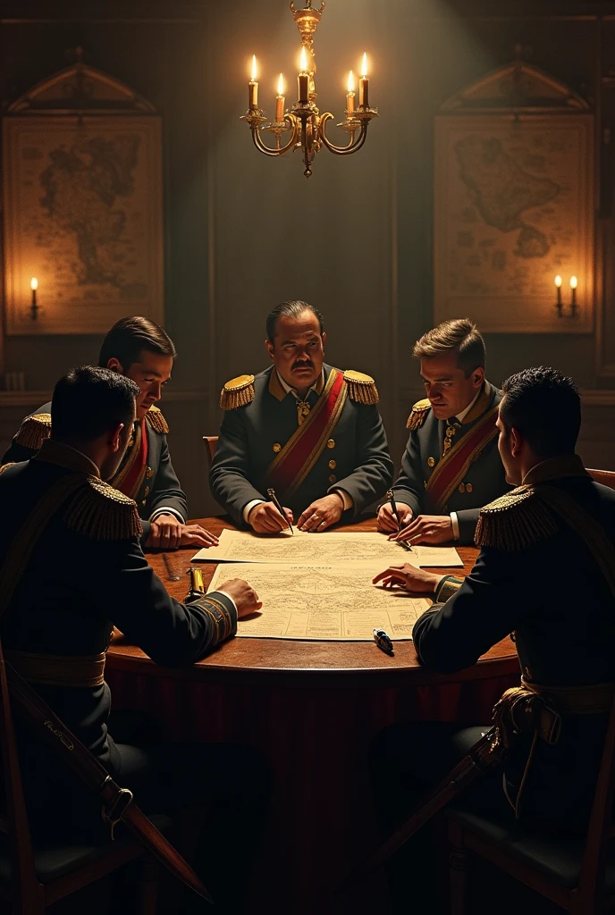 What would the Minas Gerais conspiracy meeting be like in which Joaquim Silverio dos Reis, the traitor participated, remembering that they were military and their clothes were typical of the period 