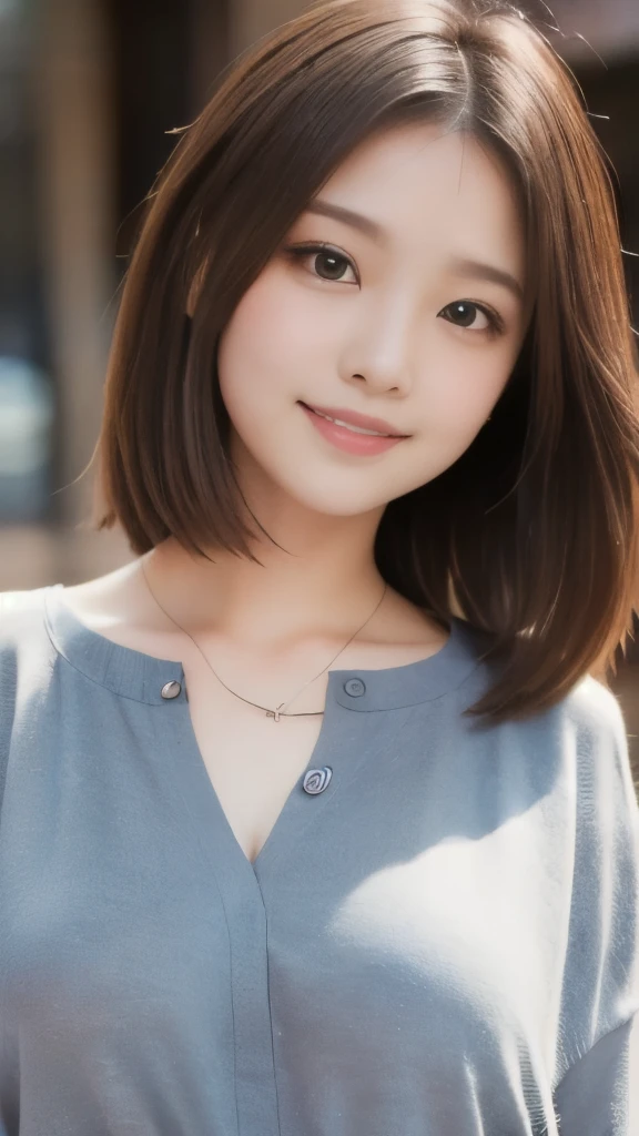 8k,Highest quality,(masterpiece:1.2),(Realistic),(Realistic:1.37),Ultra-high resolution,1 female college student,smile,Beautiful Eyes,Beautiful teeth alignment, In town,(((Cute casual clothes))),Big Breasts,Perfect body,Perfect Fingers,Professional Lighting,gravure,Detailed face and skin texture,fine grain,RAW Photos