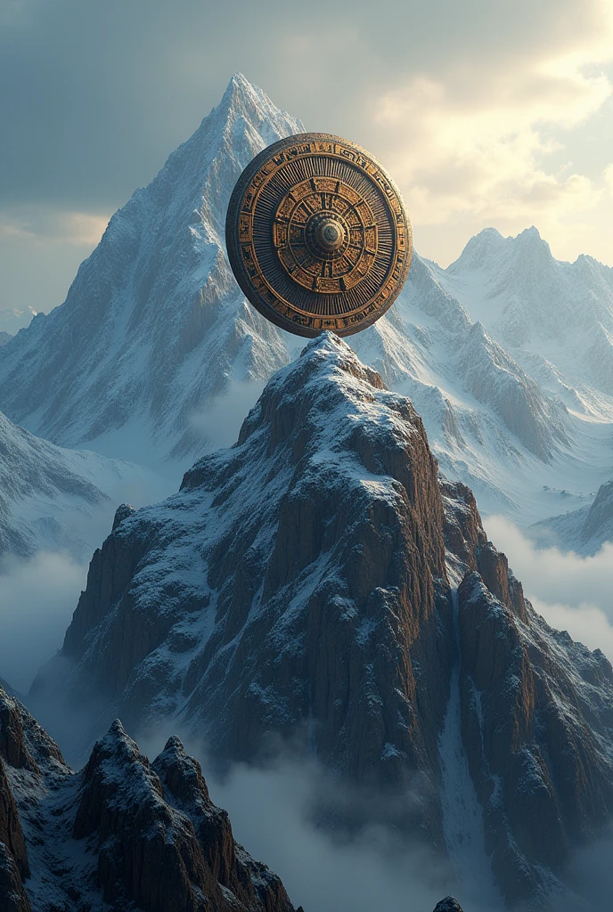 Aztec shield on top of a mountain 