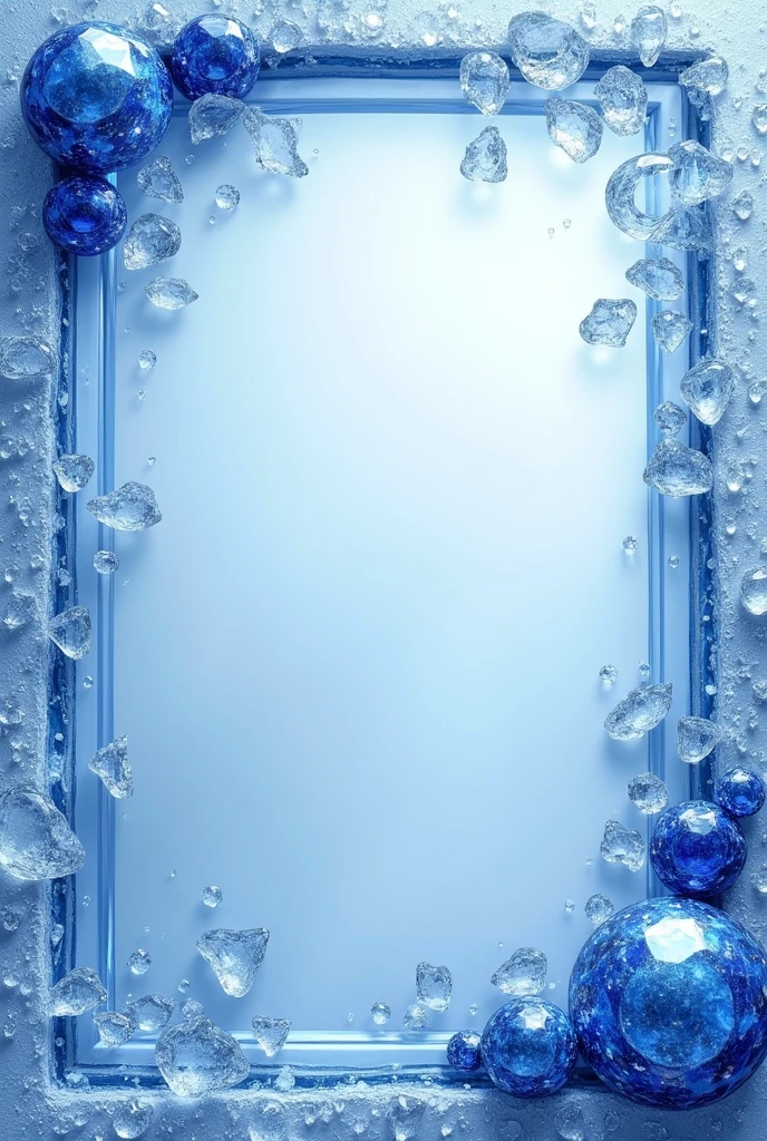 Ice themed frame with diamond crystals sapphire aesthetic and decorative and no background at all fully transparent background