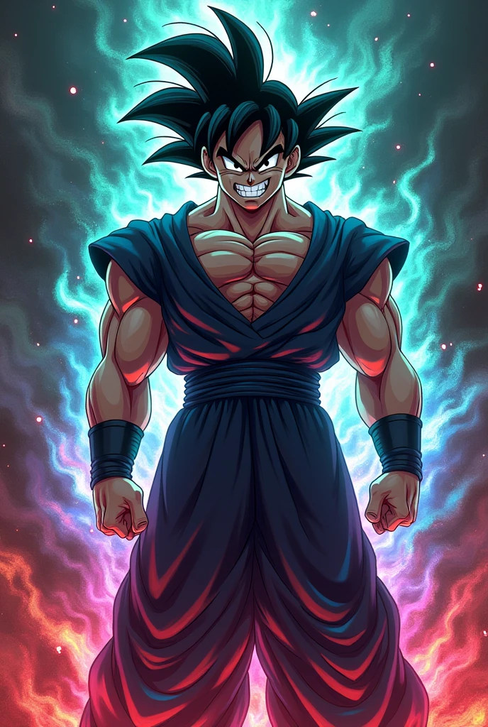 Goku black with all colours auras , and his Demonic smile