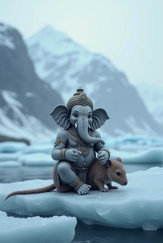 Lord ganesha sit rat
Little look smily face
Background iceland and ice mountain