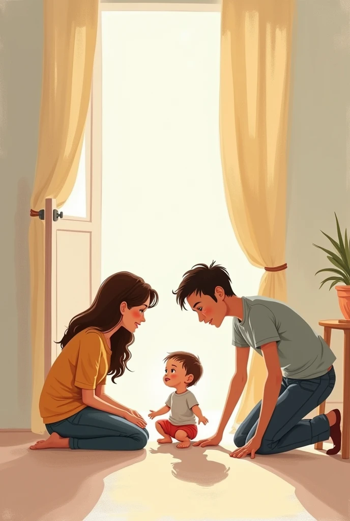 Hide father face and mother face they both are see our kid playing
In house