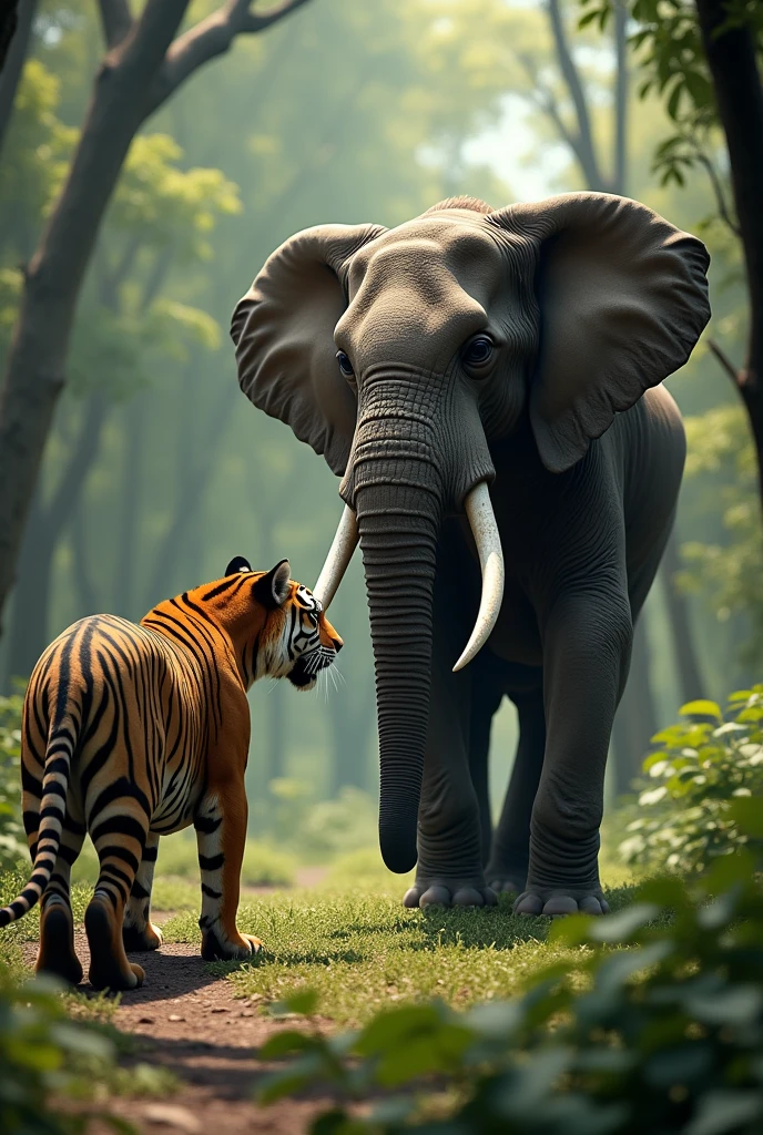 Tiger with elephant