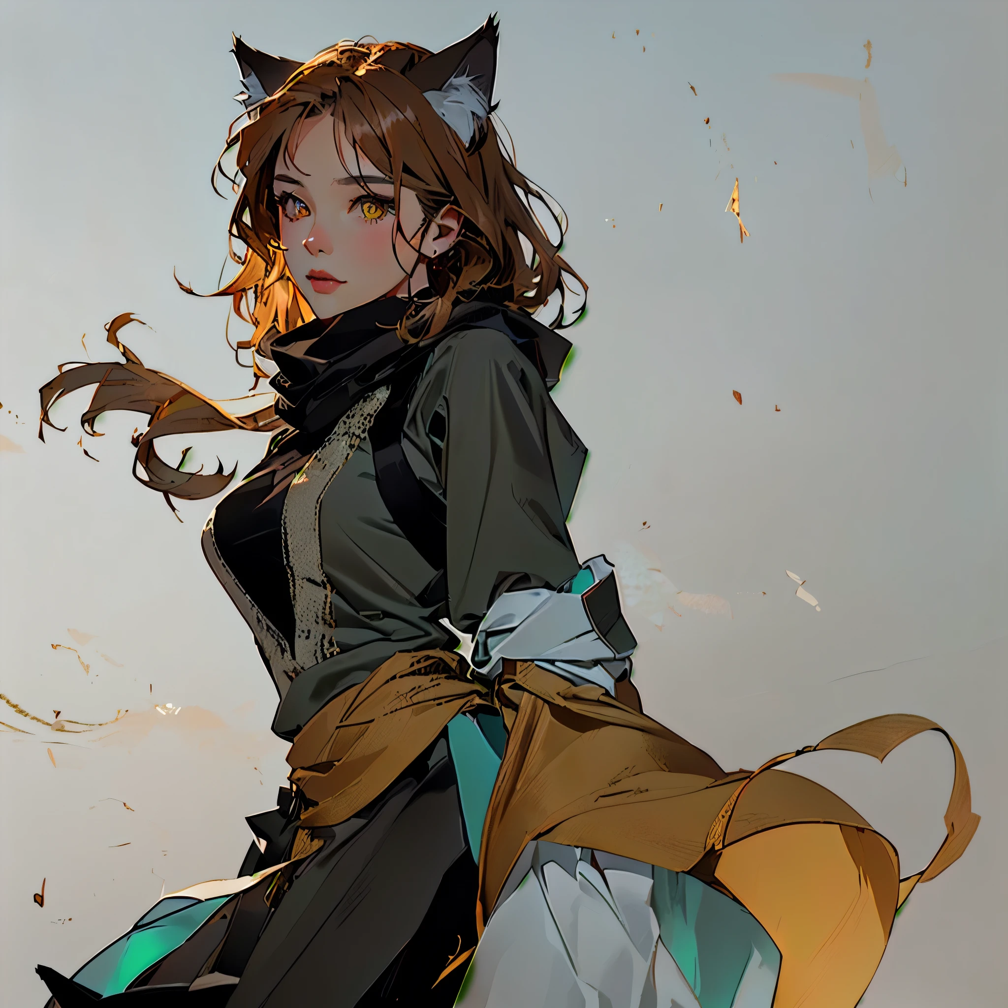 There is a woman with cat ears and a scarf.。, Cat girl, attractive Cat girl, Detailed body and eyes, anime Cat girl, Ultra-detailed fantasy characters, Anthropomorphic female wolf, Holo is a wolf girl, sfw version, Cat girl, Shiny skin, Highly detailed characters, Women's furry mini cute style, mystical anubis valkyrie