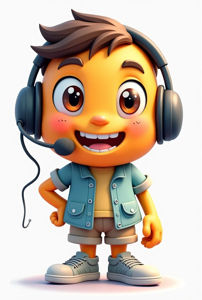 Design a friendly and engaging mascot for a language learning company that embodies the combination of a headset and a microphone. The mascot should have a warm and welcoming personality, making it approachable for learners of all ages. The headset and mic should be integrated into its design in a way that highlights its role in communication and learning. The mascot should appear enthusiastic and supportive, symbolizing the fun and interactive nature of language learning. Consider giving it expressive eyes and a cheerful smile to enhance its personable and relatable character.