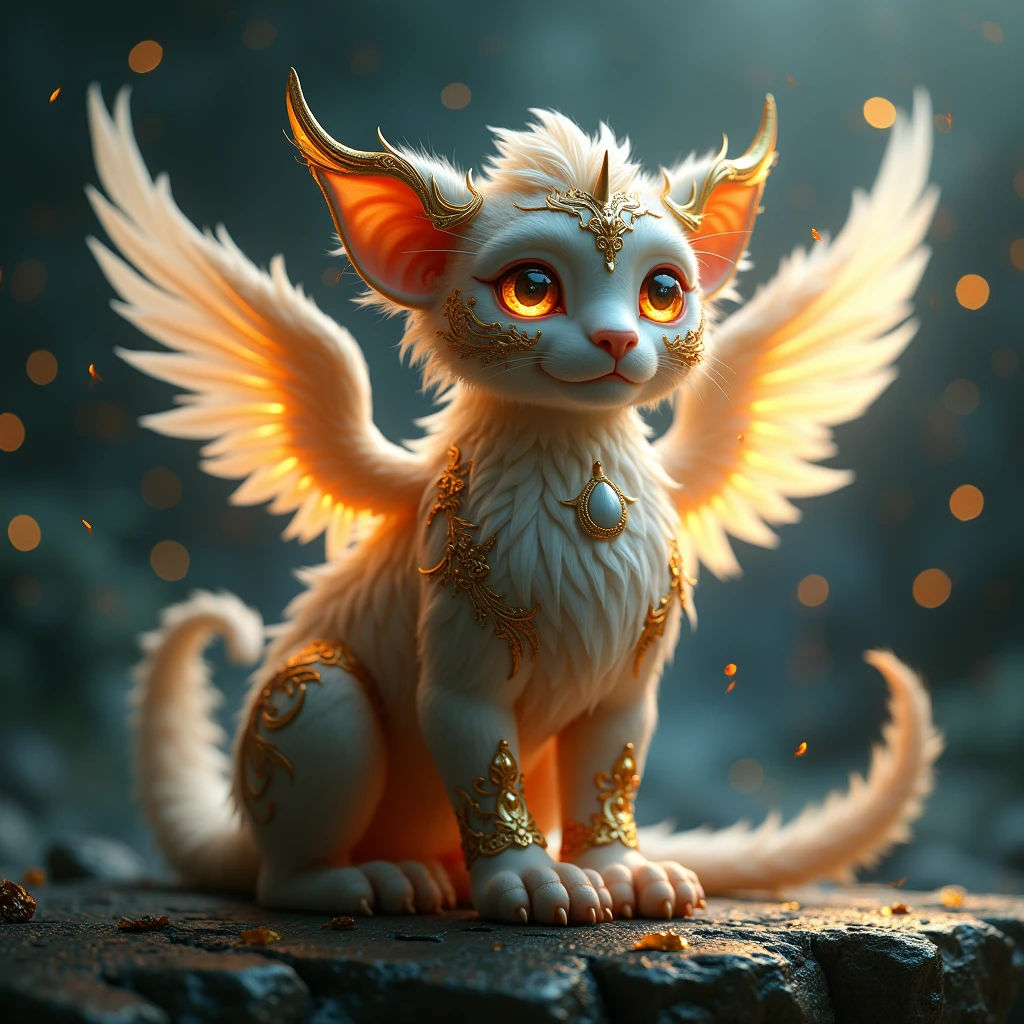 a griffin baby, detailed intricate patterns, surreal, (best quality,4k,8k,highres,masterpiece:1.2),ultra-detailed,(realistic,photorealistic,photo-realistic:1.37),fantasy, mystical, magical, dramatic lighting, dramatic shadows, glowing eyes, detailed feathers, ornate, ornamental, elaborate, intricate design, complex patterns, ornate details, whimsical, imaginative, ethereal, otherworldly, cinematic, moody, dramatic
