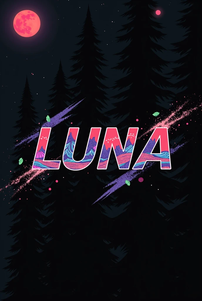 High resolution, logo spelling swiftly “Luna” cool, Jdm theme, anime theme, Cyberpunk vibe name spelling, brand logo, logo for tshirt, brand logo “LUNA”, neon vibes, acid trip vibes, acid trip, shooting stars, acid trip inside “LUNA”, acid trip, hallucinations inside “LUNA”, Waves of hallucinations, purple, techno hallucinations inside “LUNA”, Acid trip hallucinations inside “LUNA” , Waves of hallucinations inside “LUNA, splash, black roses with green leaves, blood moon, horror, ice,